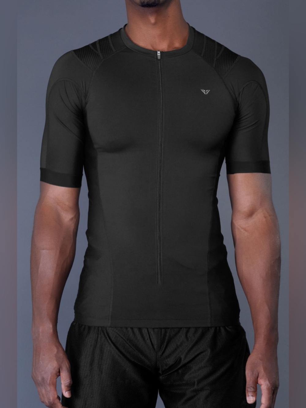 Intelliskin Men's Step In Foundation Zip Black Short-sleeve Shirt Medium